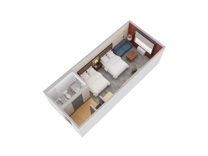 Holiday Inn Express & Suites S Lake Buena Vista | Kissimmee, FL, 34746 | 3D rendering double room with a sofa bed